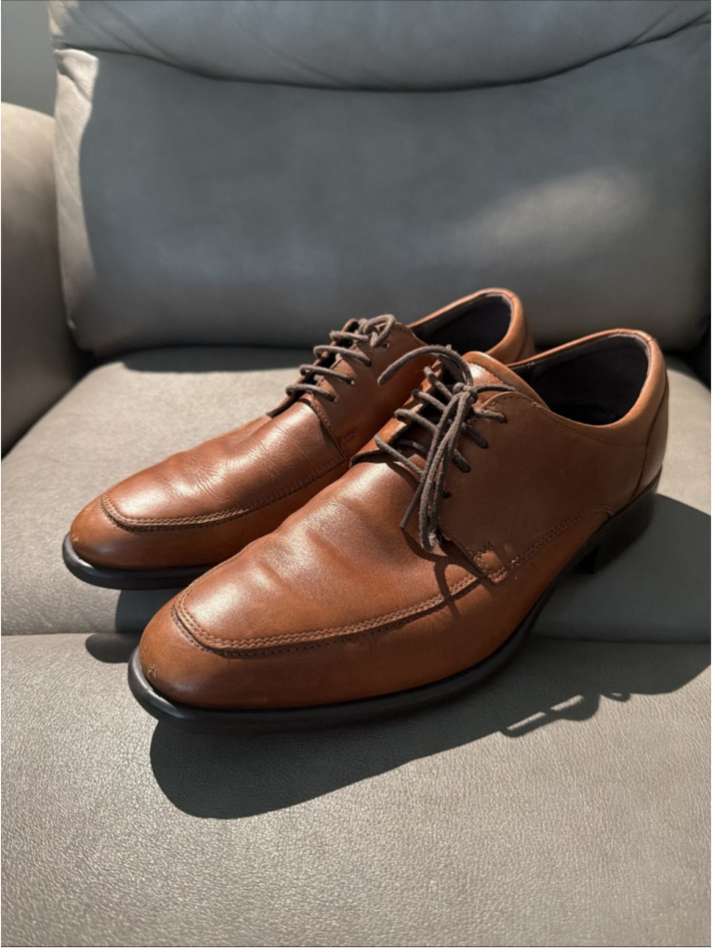 GUC MEN’S ECCO TRAY TECH OXFORD LACE UP SHOES SIZE 42 EU 8-8.5 US BROWN LEATHER